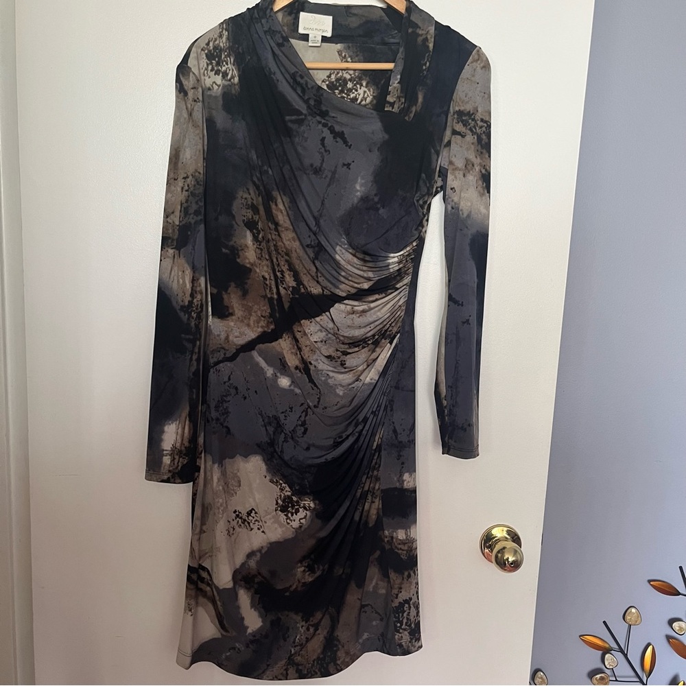 DONNA MORGAN | Asymmetrical Splash Print Midi Dress Sz 8 US